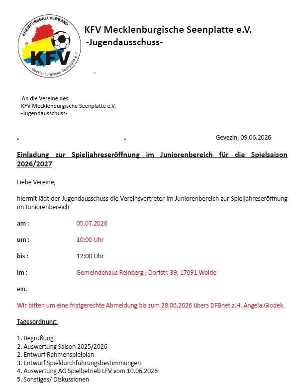 Spieljahreseröffnung Juniorenbereich 2026/27